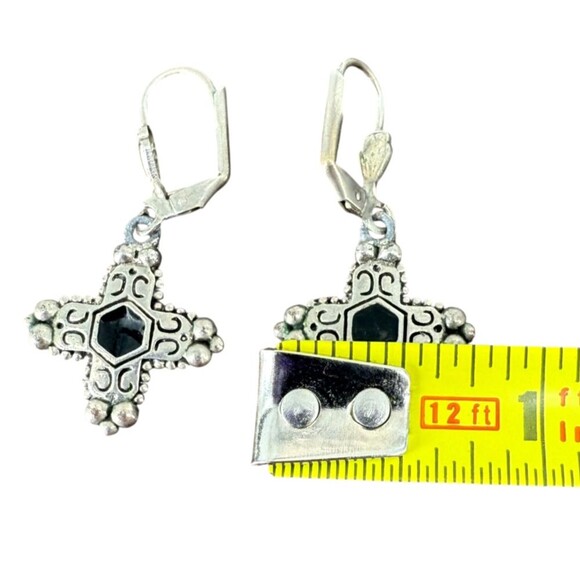 Inca Chakana Cross Earrings Silver Tone Black Onyx Inlay Dangle Boho NO MARKINGS - Picture 15 of 15